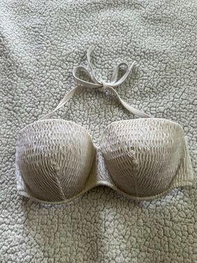 Victoria's Secret White Cupped Bikini Top with Adjustable Halter Tie 34DD